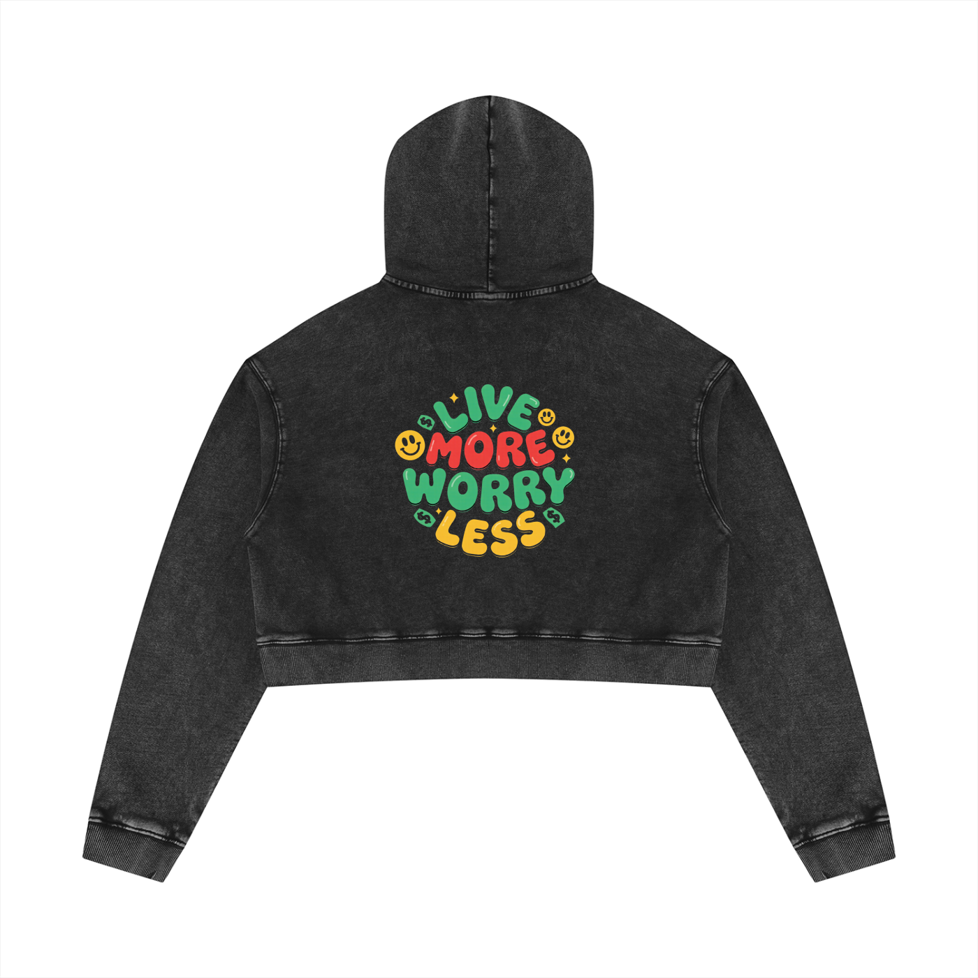 Women’s Mineral Washed Crop Hoodie | Live More Worry Less