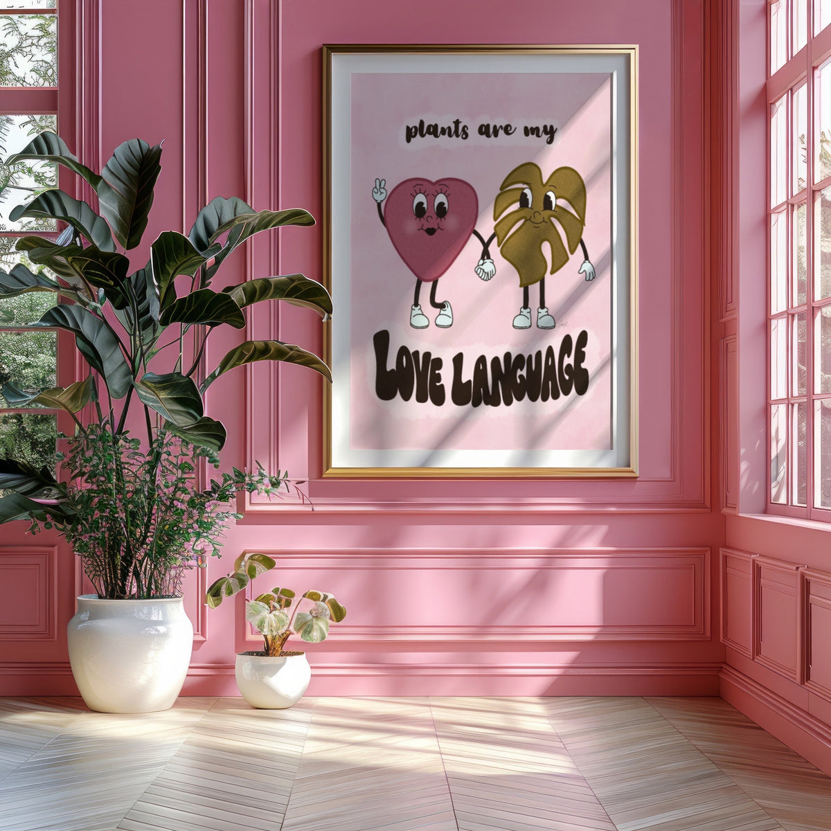 Plants Love Language Art Print, Retro Botanical Illustration (Digital Download)
