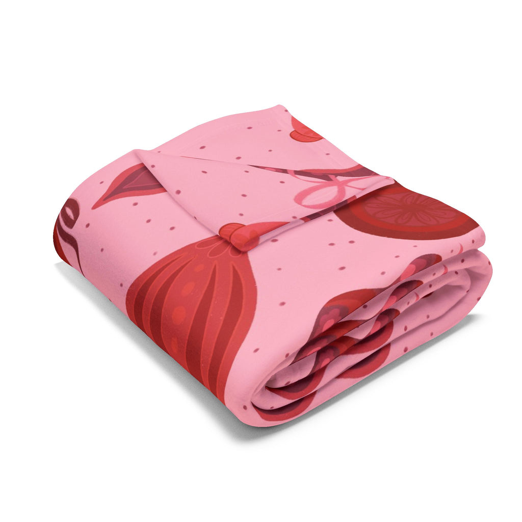 Holiday Ornament Pattern Fleece Blanket — Pink Red Christmas Baubles Cozy Throw