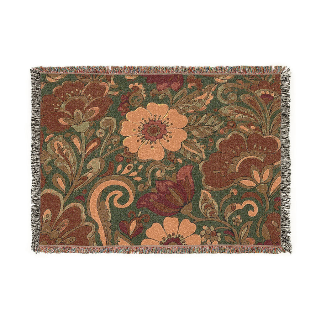Floral Paisley Woven Blanket — Vintage Boho Throw for Living Room & Bedroom