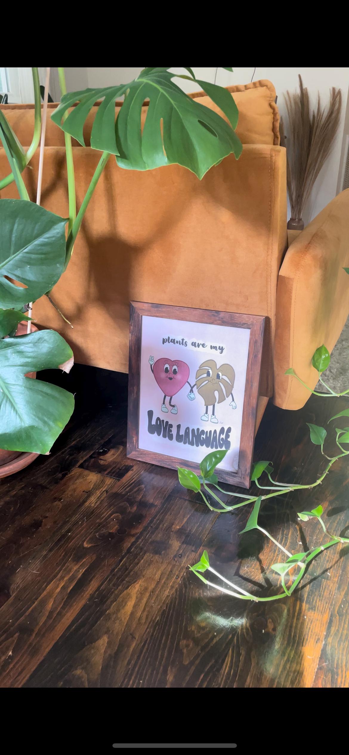 Plants Are My Love Language Art Print, Retro Cartoon Illustration (11x14 inch)