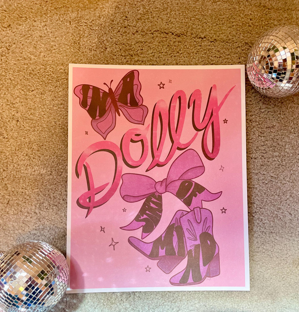 Dolly Parton Inspired Art Print, Cowgirl Boots, Pink Bow, Western Decor