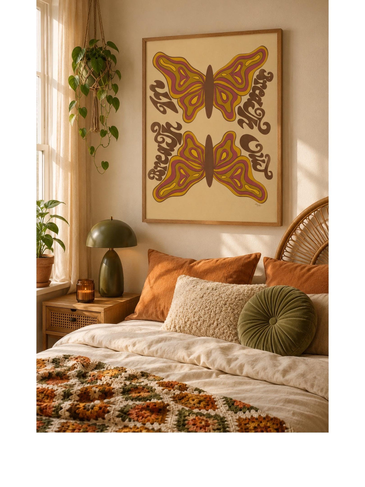 Groovy Printable Art | Retro Wall Art | Butterfly Art Print | Boho Print | Retro Butterfly Wall Art | Yoga Room Decor | Meditation Room Art