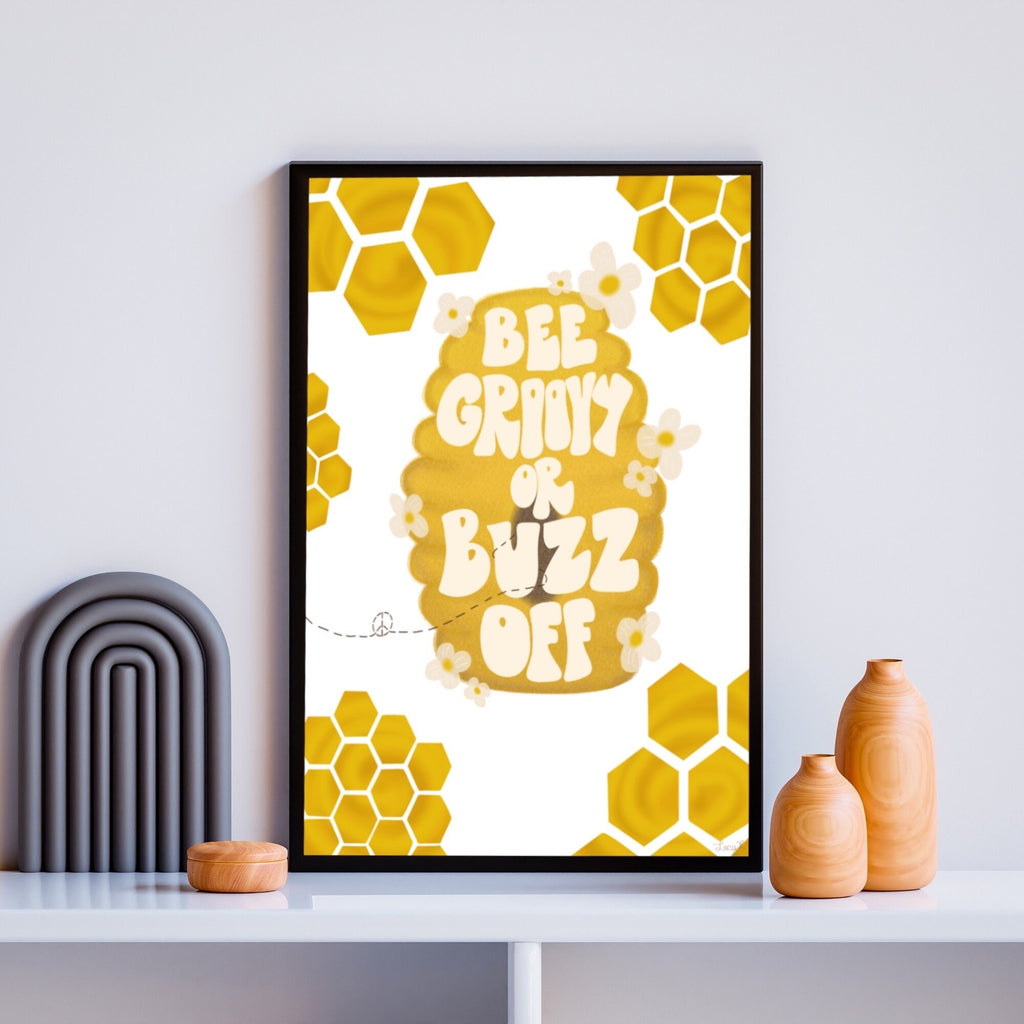 Bee Groovy Print, Honeycomb Bumblebee Art (Digital Download)