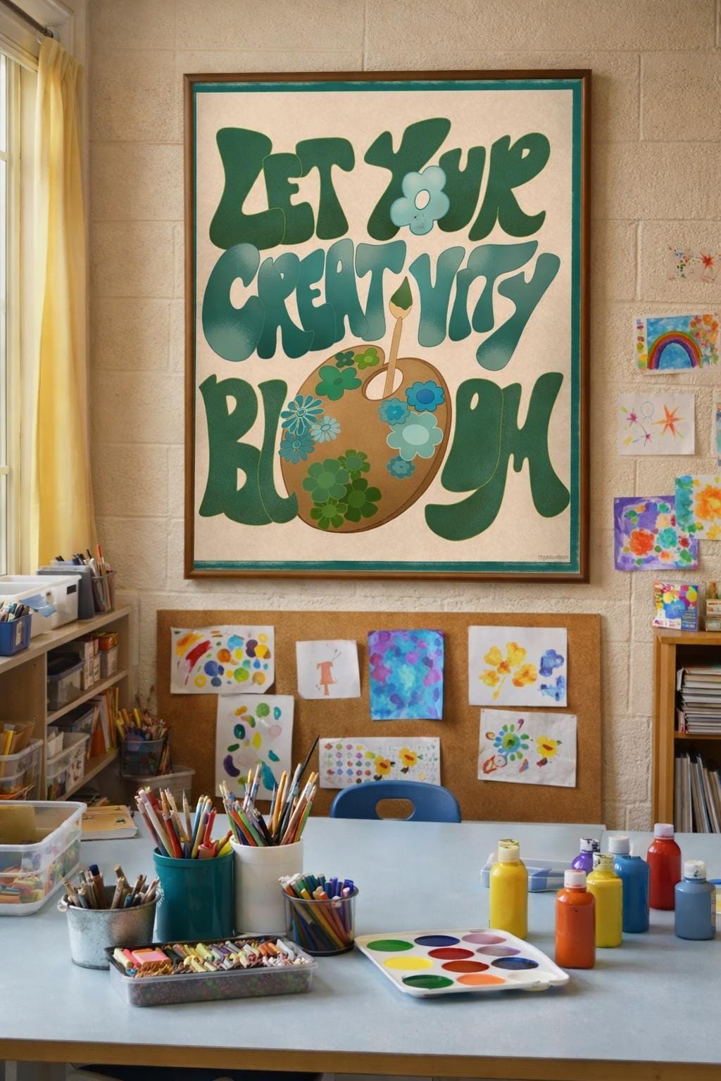 Let Your Creativity Bloom Printable Art | Art Classroom Decor Poster | Retro Teacher Wall Art | Groovy Classroom Digital Download