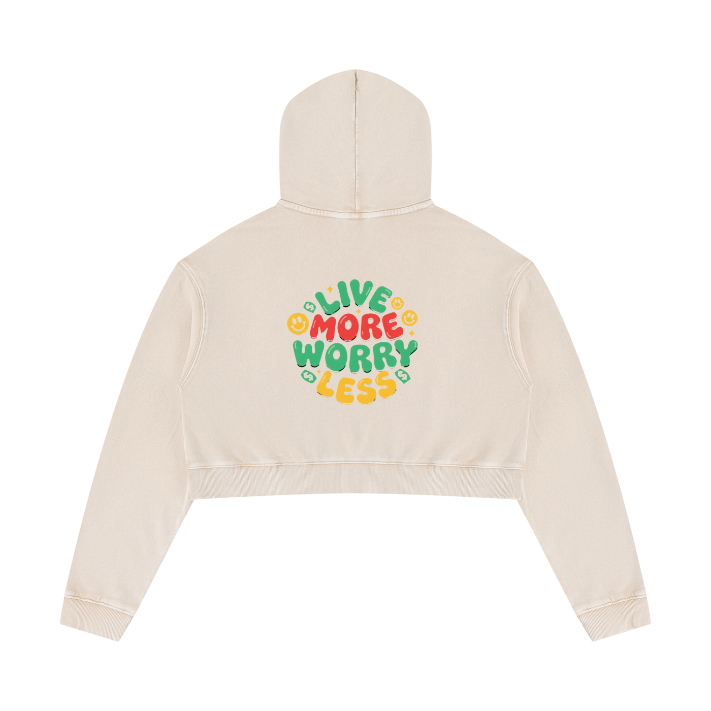 Women’s Mineral Washed Crop Hoodie | Live More Worry Less