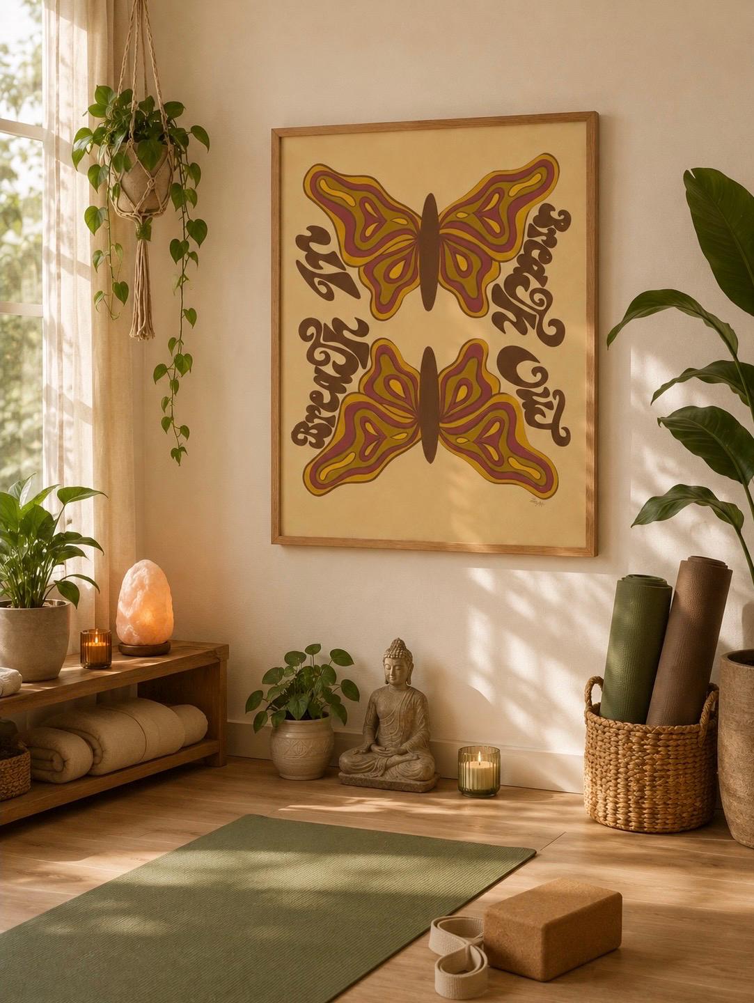 Groovy Printable Art | Retro Wall Art | Butterfly Art Print | Boho Print | Retro Butterfly Wall Art | Yoga Room Decor | Meditation Room Art