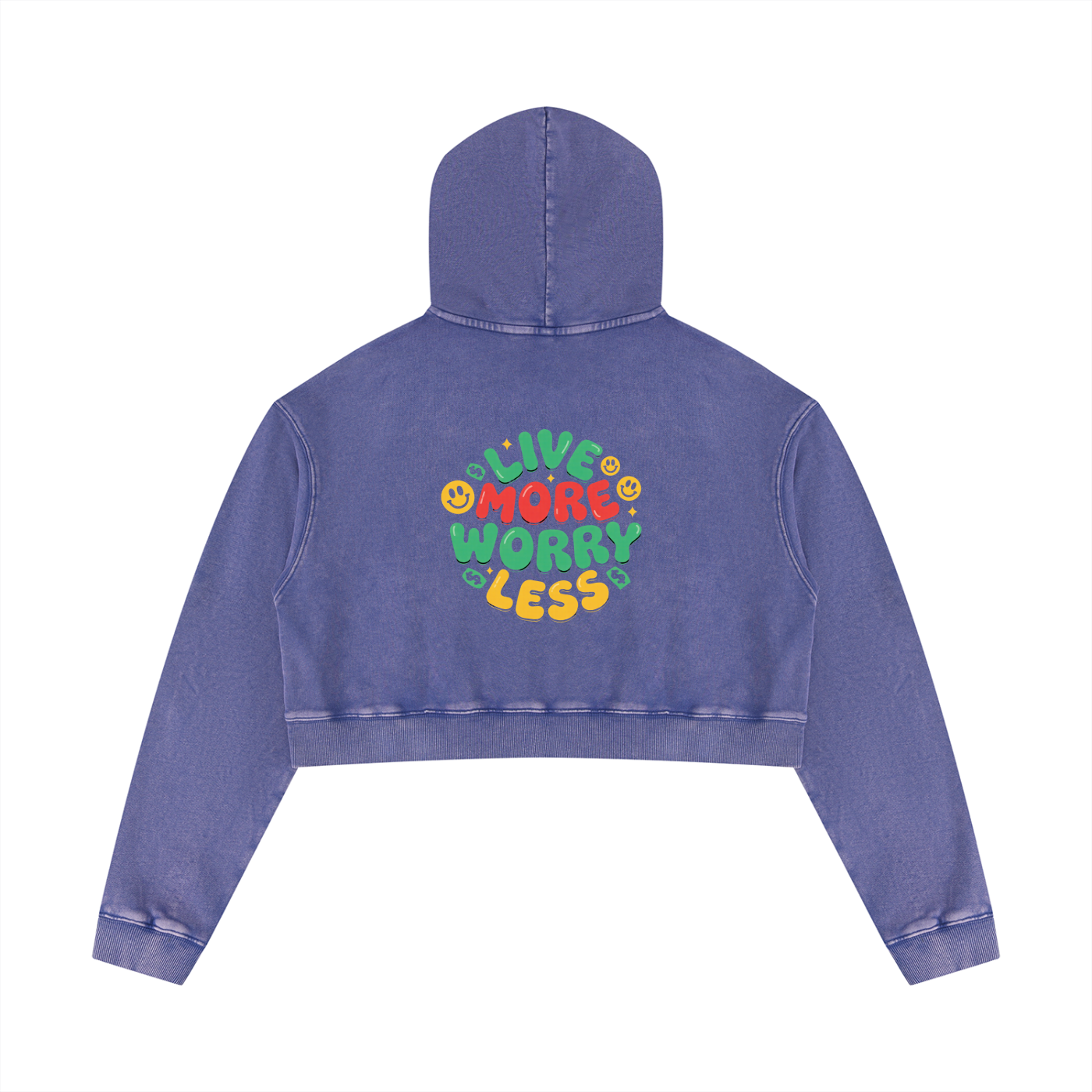 Women’s Mineral Washed Crop Hoodie | Live More Worry Less