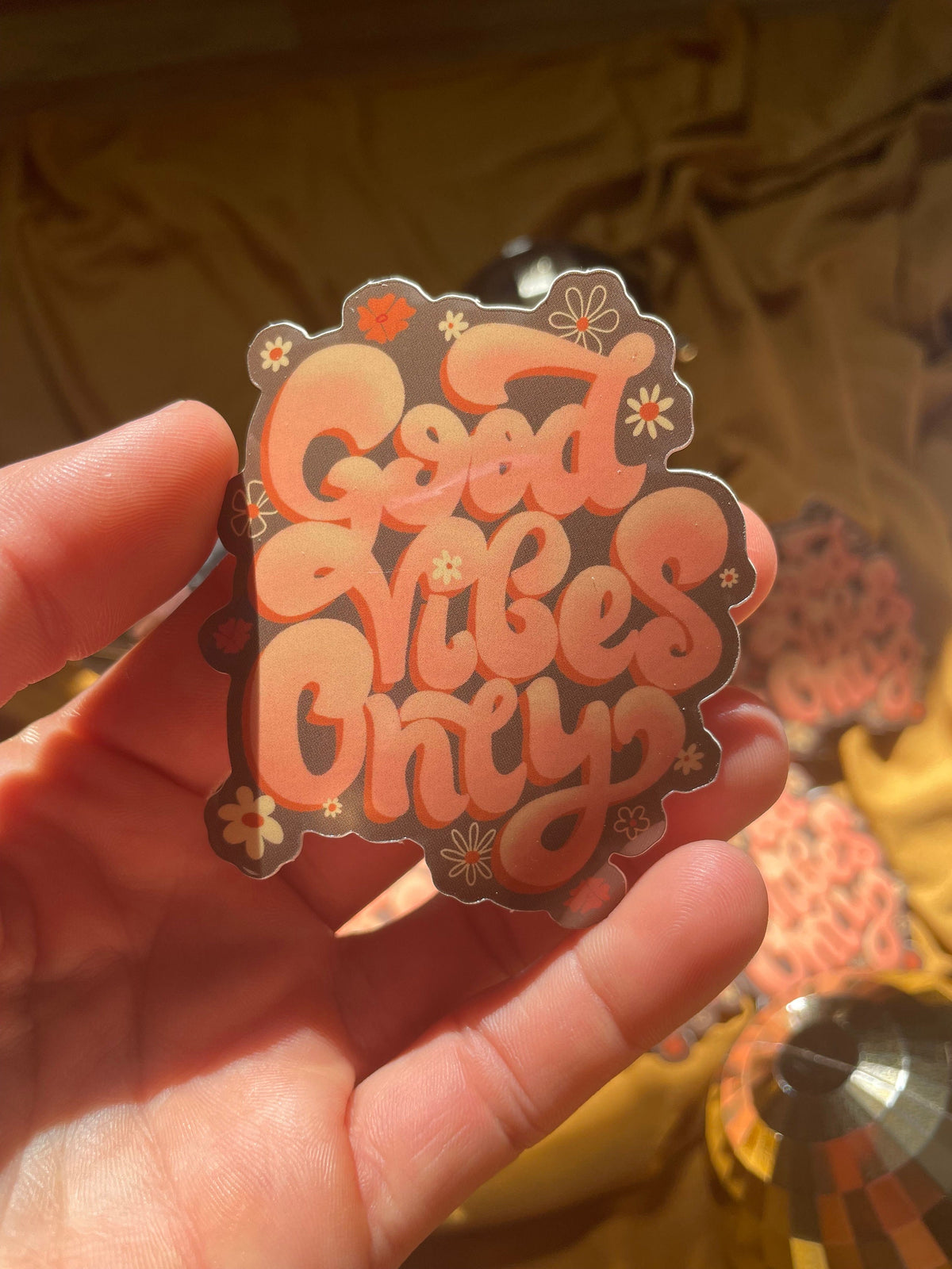 Good Vibes Only Glossy Sticker, Retro 70s Style