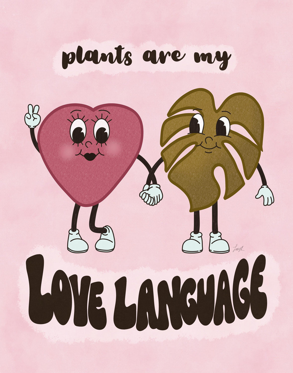 Plants Are My Love Language Art Print, Retro Cartoon Illustration (11x14 inch)