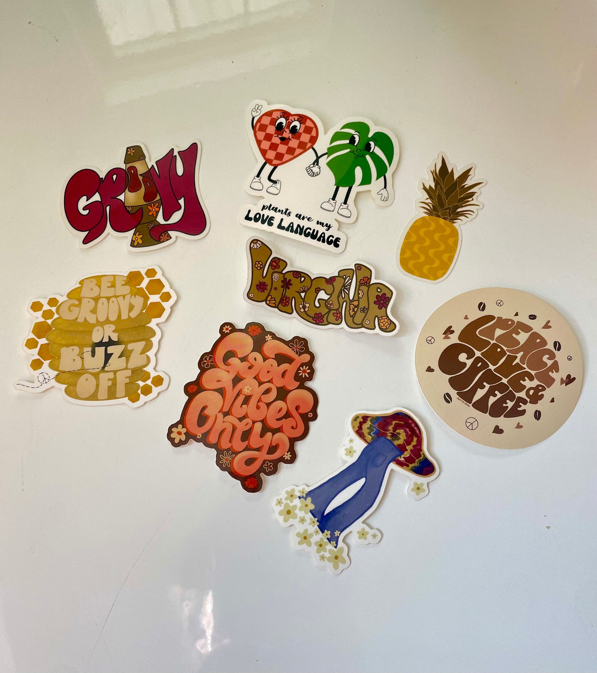 Groovy Stickers, Mushroom Sticker, Retro Groovy Stickers, Retro Decals, Laptop, Journal Sticker, Hippie Stickers, Tie-dye Stickers