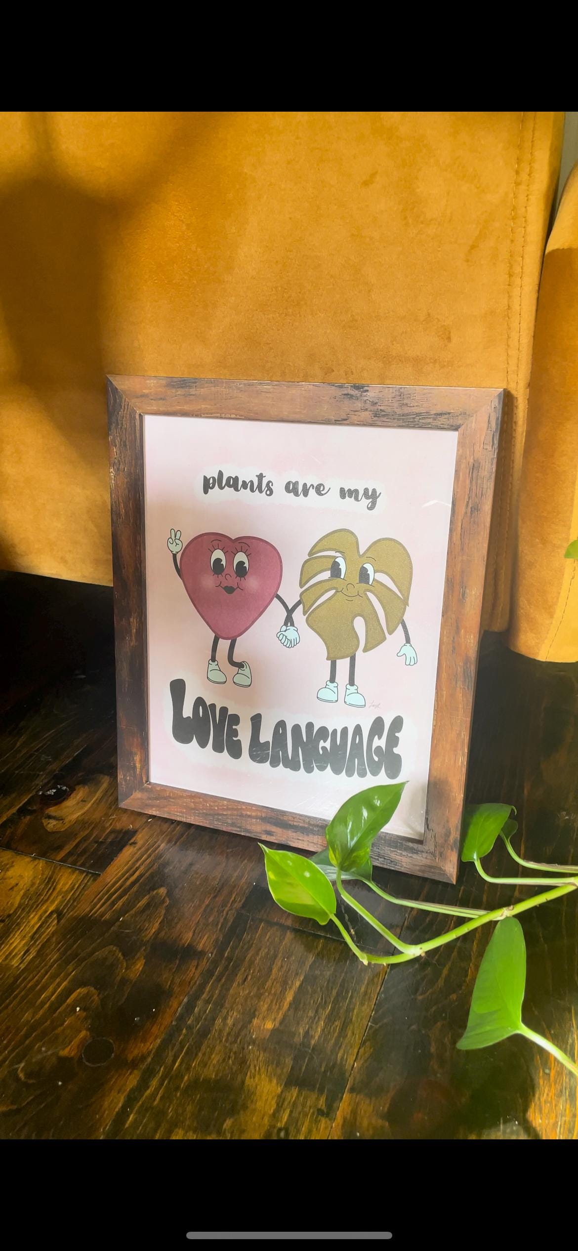 Plants Are My Love Language Art Print, Retro Cartoon Illustration (11x14 inch)