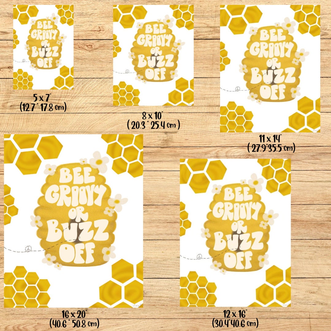 Bee Groovy Print, Honeycomb Bumblebee Art (Digital Download)