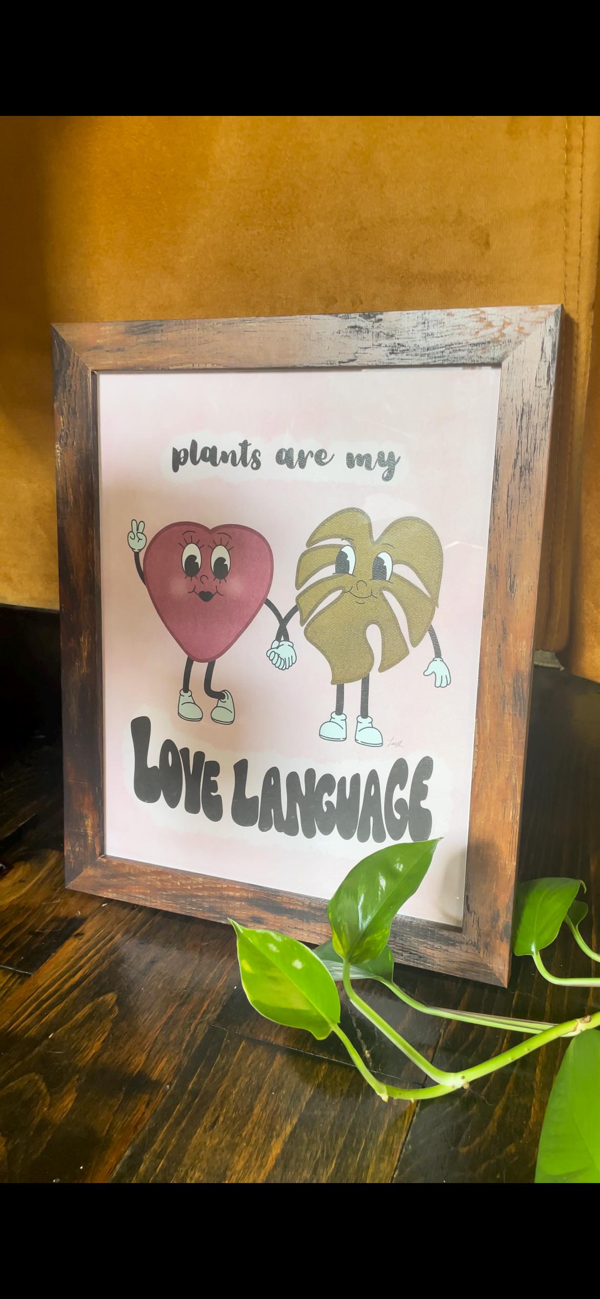 Plants Are My Love Language Art Print, Retro Cartoon Illustration (11x14 inch)