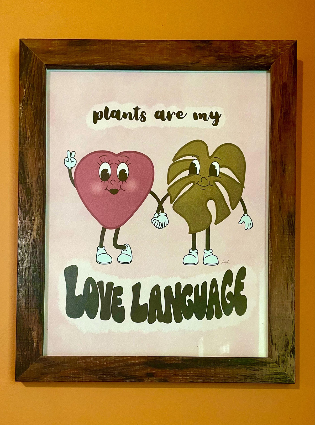 Plants Are My Love Language Art Print, Retro Cartoon Illustration (11x14 inch)