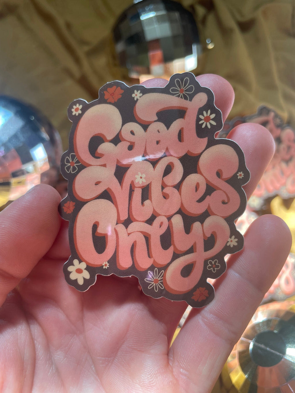 Good Vibes Only Glossy Sticker, Retro 70s Style