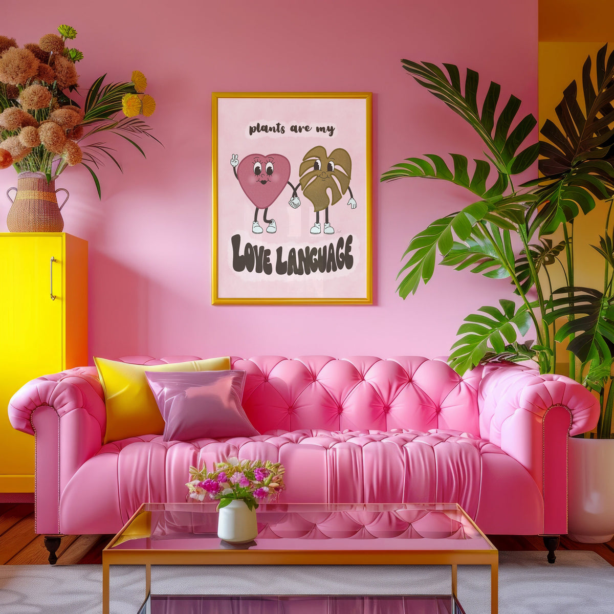 Plants Love Language Art Print, Retro Botanical Illustration (Digital Download)