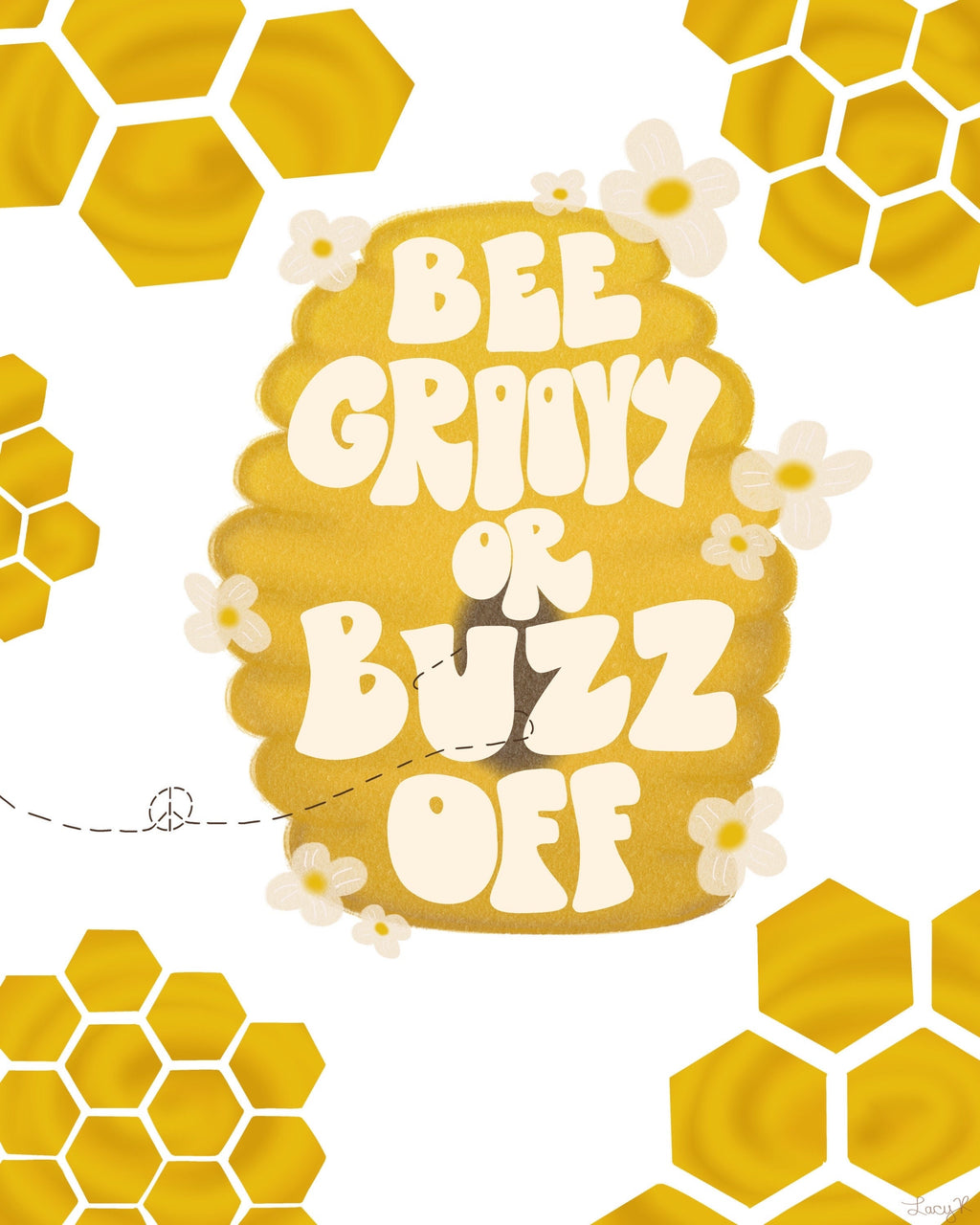 Bee Groovy Print, Honeycomb Bumblebee Art (Digital Download)