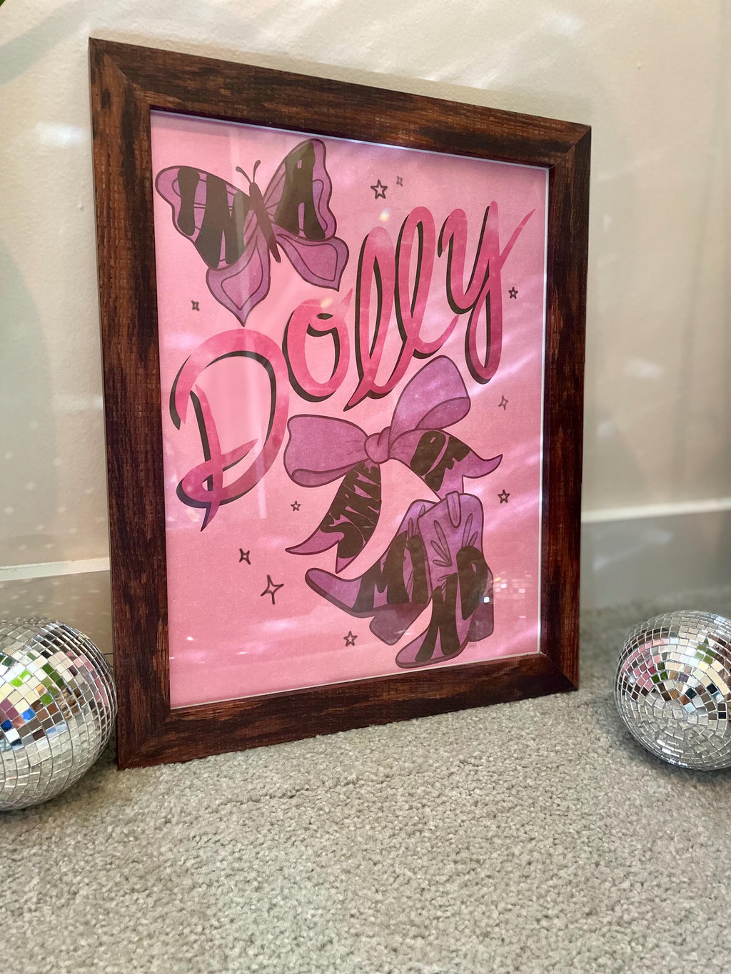 Dolly Parton Inspired Art Print, Cowgirl Boots, Pink Bow, Western Decor